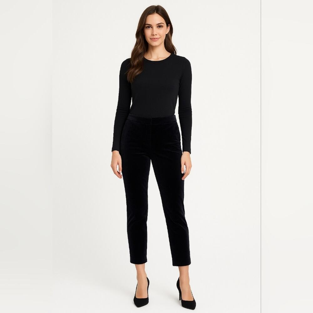 White House Black Market Black Velvet Slim Ankle Pants Size 6 WHBM Side Stripe